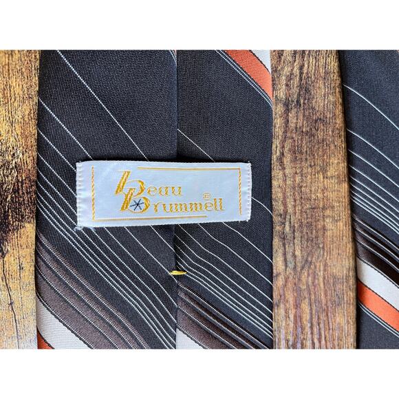 1970s Beau Brummell Brown Orange Fall Stripes Old Money Corporate Office Tie - Picture 2 of 9